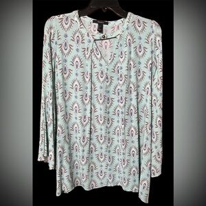 Forever 21 size Small Floral Paisley Print Festival Long Sleeve Blouse Top Blue